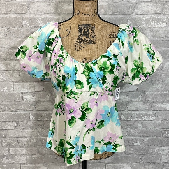 Old Navy Short Puff Sleeve Floral Top - Picture 1 of 8